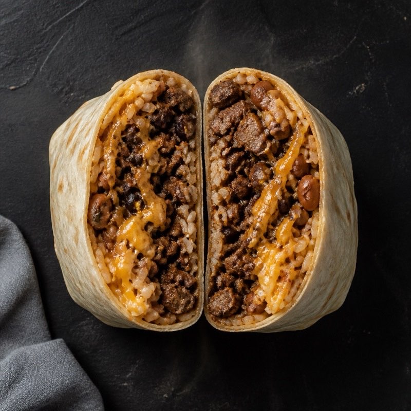 The Big Beef Bean Burrito — high-protein recipe with 55g protein