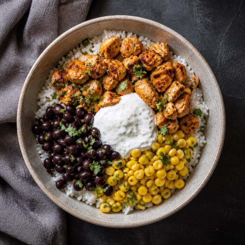 Double Chicken Burrito Bowl — high-protein recipe with 58g protein