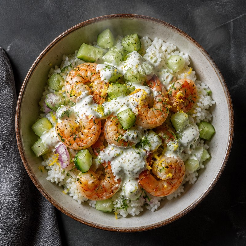 Lemony Shrimp Rice Bowl — high-protein recipe with 36g protein