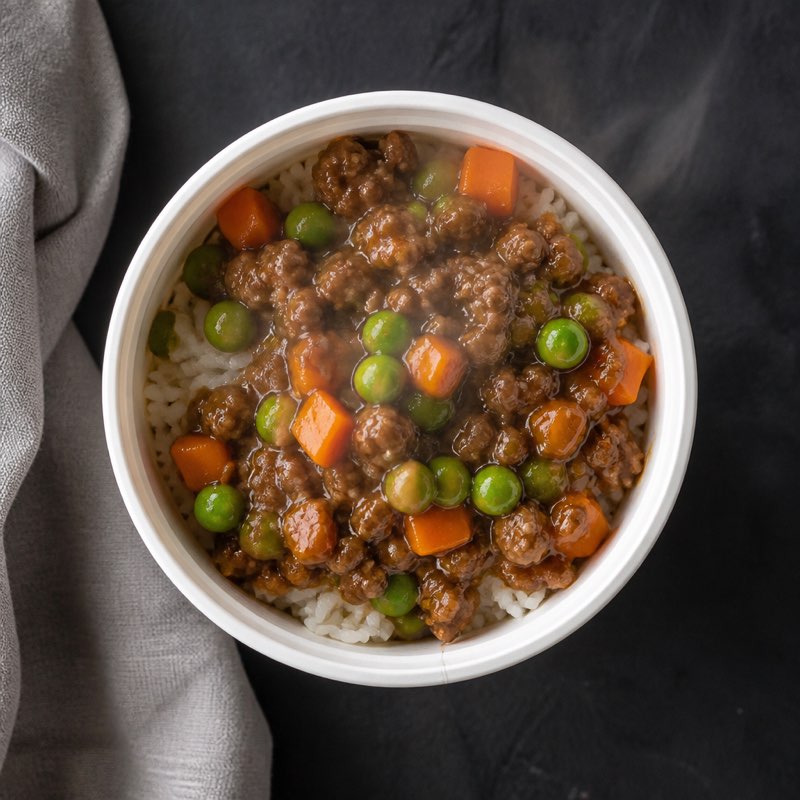 Quick Beef Rice Cup — high-protein recipe with 43g protein
