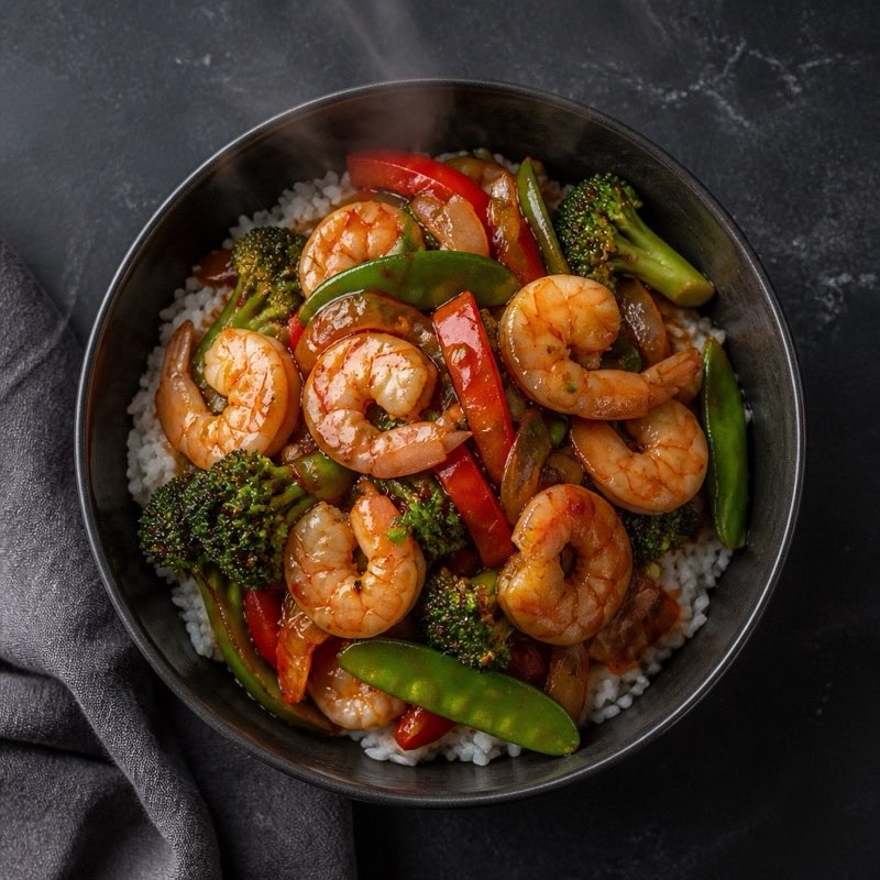 10-Minute Shrimp Stir-Fry — high-protein recipe with 42g protein