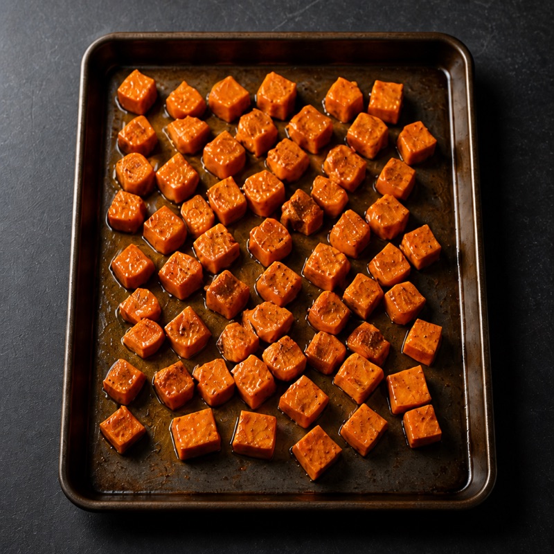 Step 1: Cube the sweet potatoes, oil and salt, roast 30 minutes at 200°C / 400°F.
