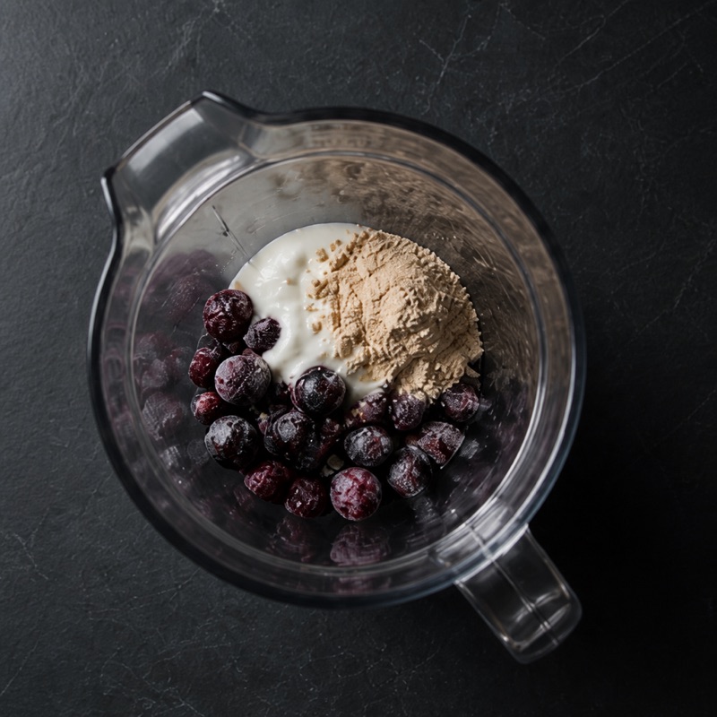 Step 1: Blend berries, yogurt, whey and milk — keep it thick.