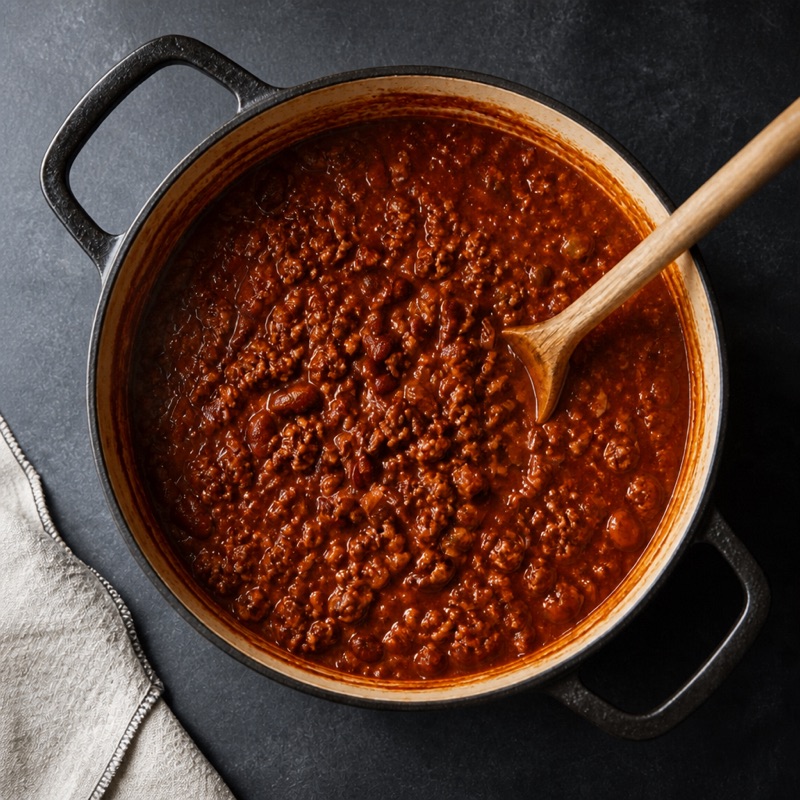 Step 3: Add tomatoes, beans and the bouillon, simmer 25 minutes.