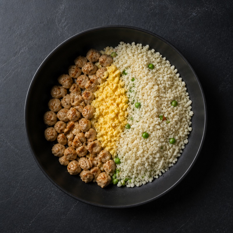 Step 2: Scramble the egg, then add cauliflower rice and soy.