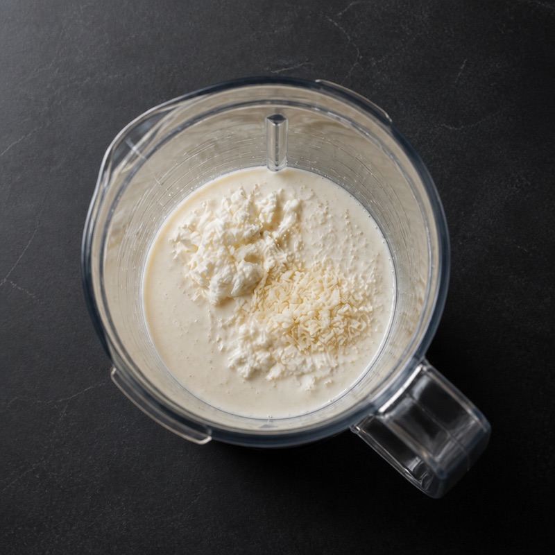 Step 3: Blend cottage cheese with the parmesan and a splash of pasta water until silky.
