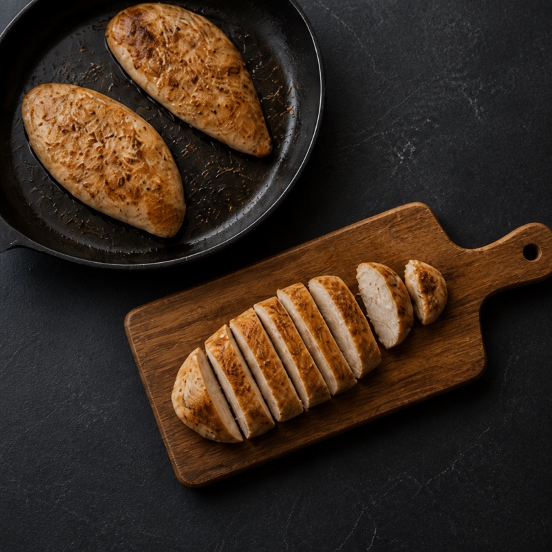 Step 1: Season and pan-fry the chicken, then slice.