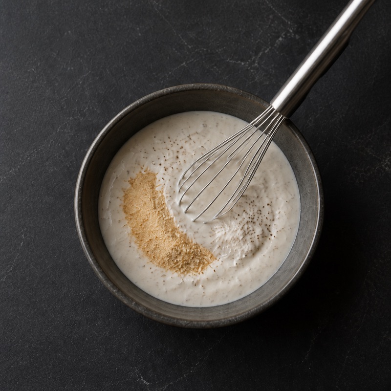 Step 2: Mix yogurt, garlic powder, pepper and the cheese into a dressing.