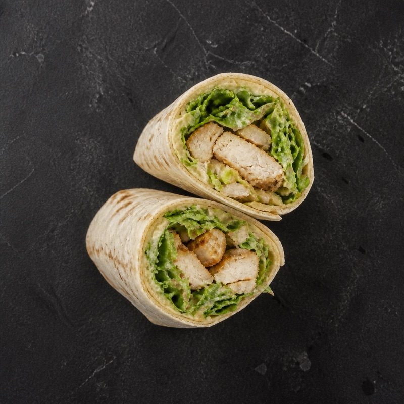 Step 3: Toss chicken and lettuce in the dressing, roll it in the tortilla.