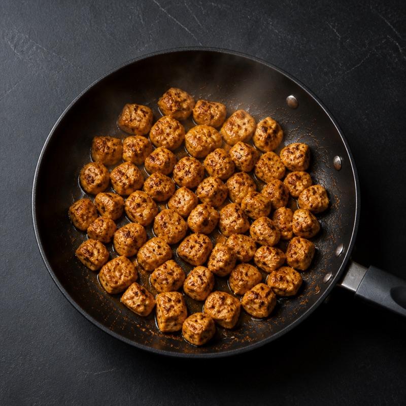 Step 2: Dice chicken, season with paprika, cumin and salt, pan-fry 6 to 8 minutes.