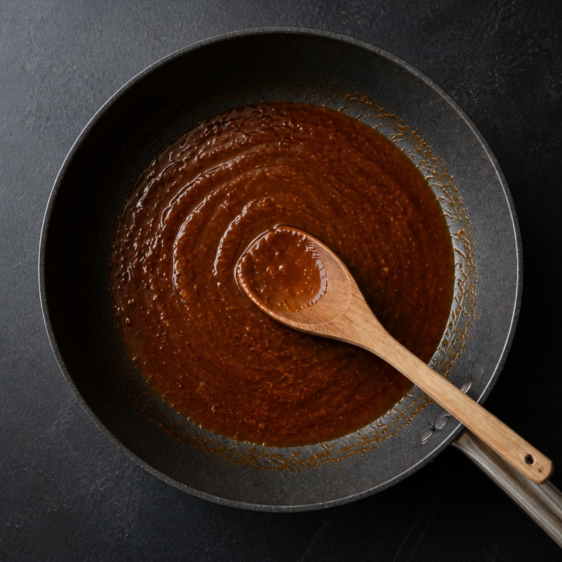 Step 3: Soy, honey, peanut butter and a splash of pasta water into a sauce.