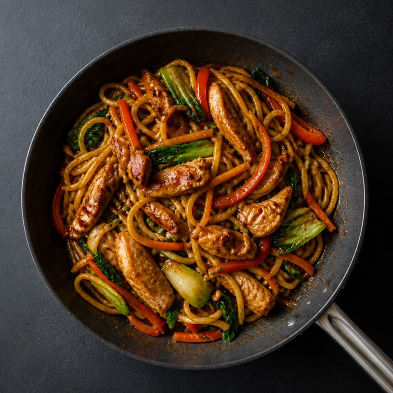Step 4: Noodles in, toss for a minute on high.