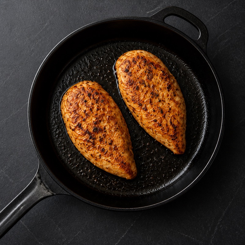 Step 2: Flatten the chicken, fry 5 minutes per side, set aside.