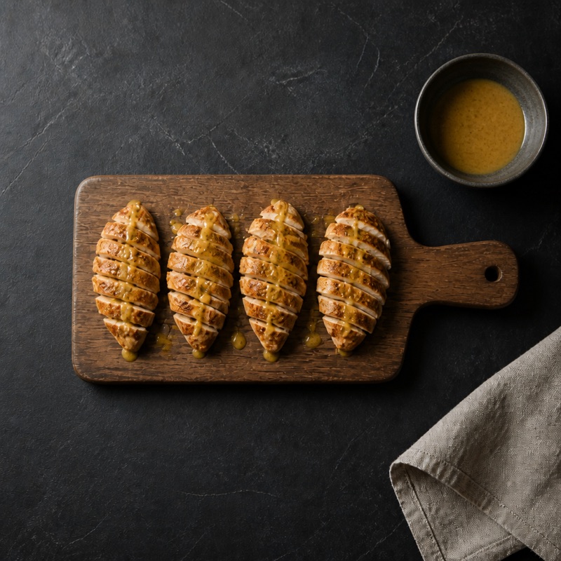 Step 3: Whisk honey and mustard with a spoon of water, slice the chicken, drizzle.
