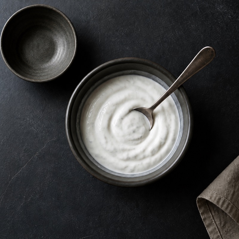 Step 3: Stir crushed garlic and salt into the yogurt.