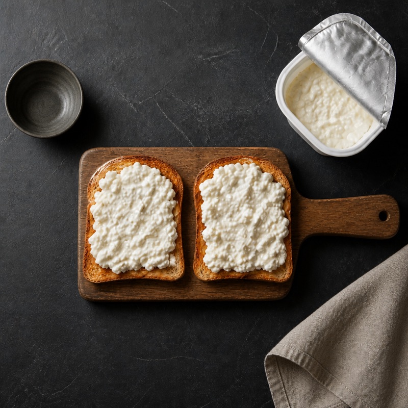 Step 2: Spread the cottage cheese thick.