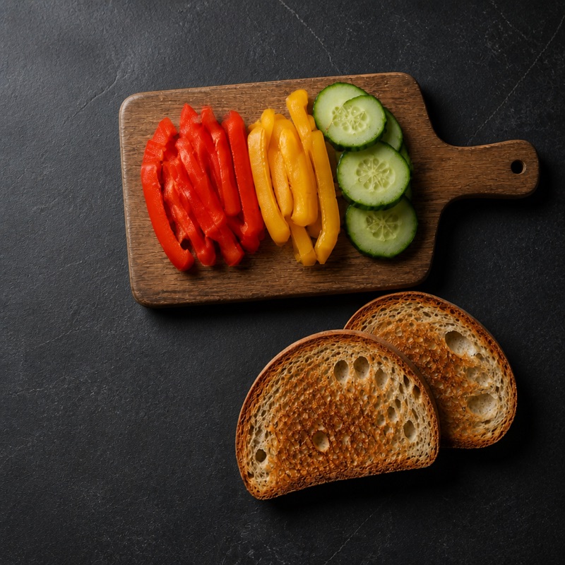 Step 2: Slice the vegetables, toast the bread.