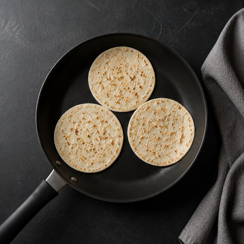 Step 2: Toast tortillas directly in the pan.