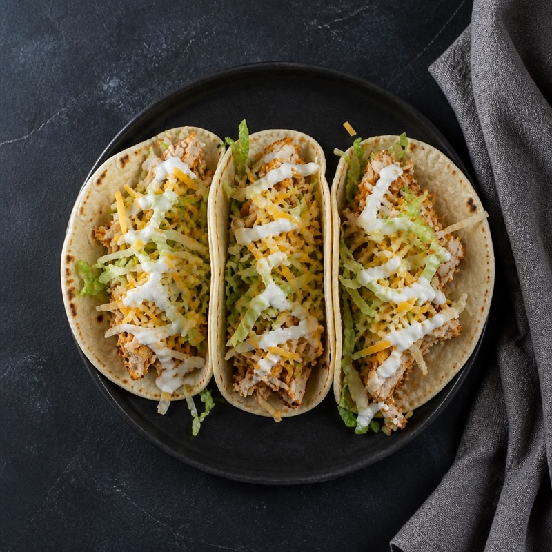 Step 3: Build: chicken, cheese, lettuce, yogurt, hot sauce.