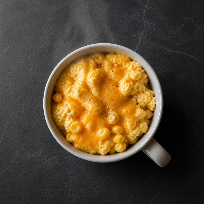 Step 3: Microwave 90 seconds, stir, 30 more seconds. Hot sauce on top.