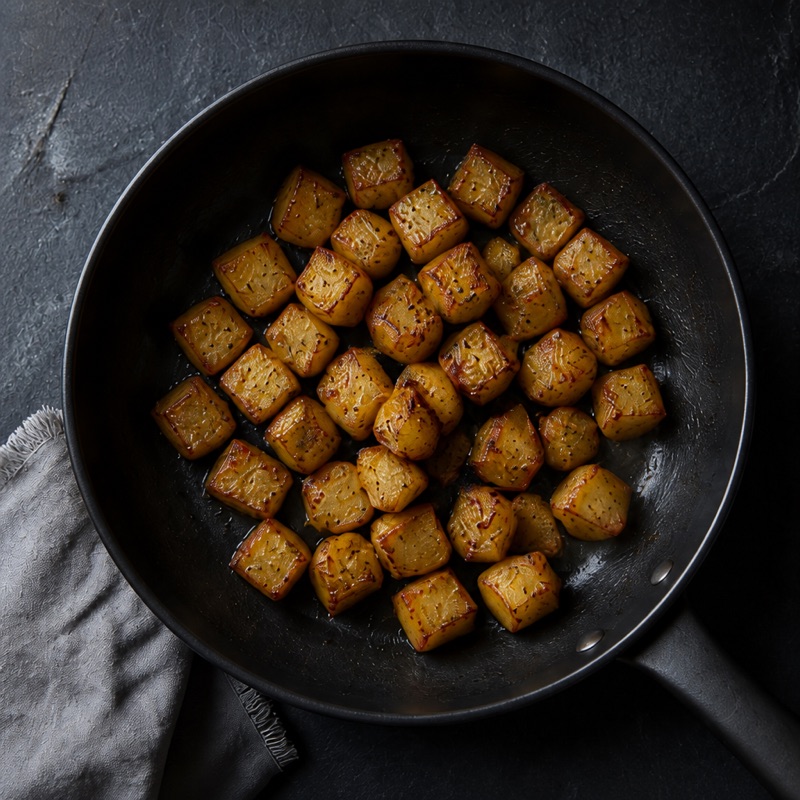 Step 1: Microwave diced potatoes 6 minutes, crisp them in the pan, set aside.
