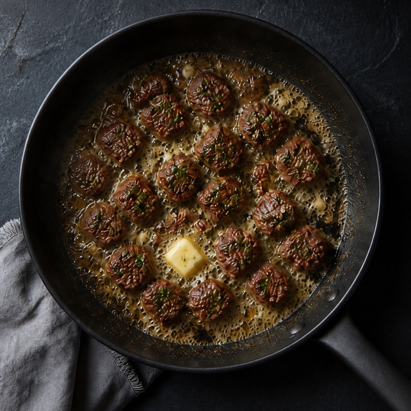 Step 3: Butter and garlic in for the last 30 seconds, spoon it over everything.