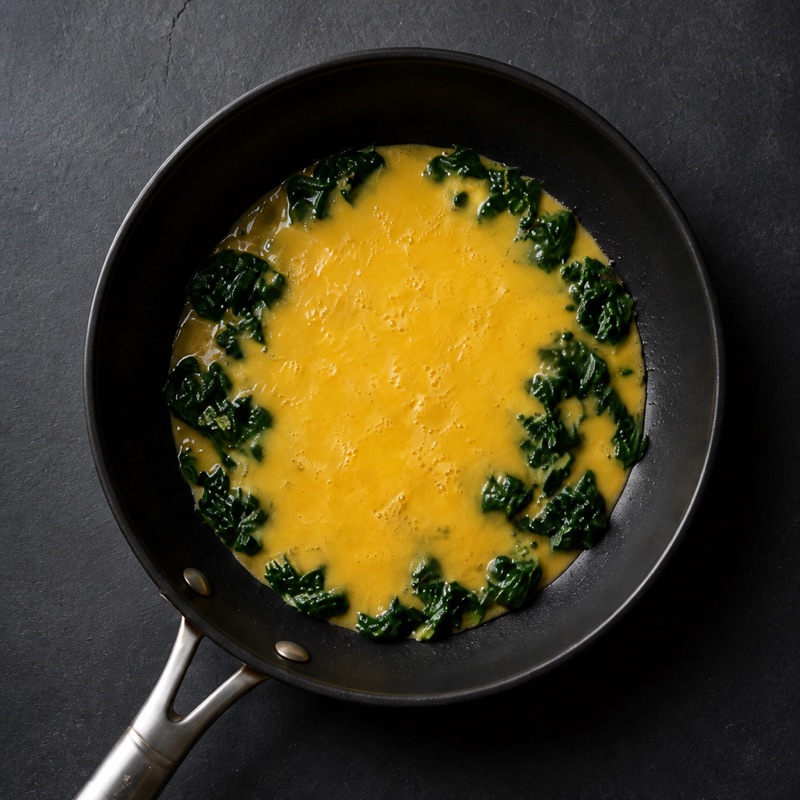 Step 2: Pour over the beaten eggs and whites.