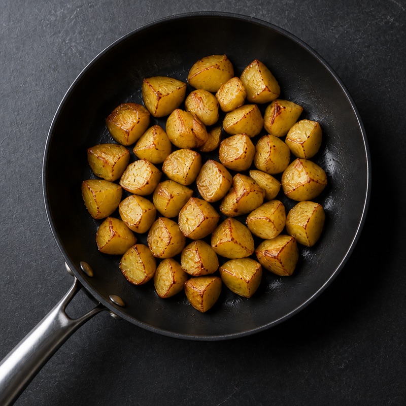 Step 1: Microwave the potatoes, crisp them in the pan, set aside.