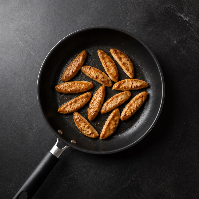 Step 1: Slice and fry the chicken.