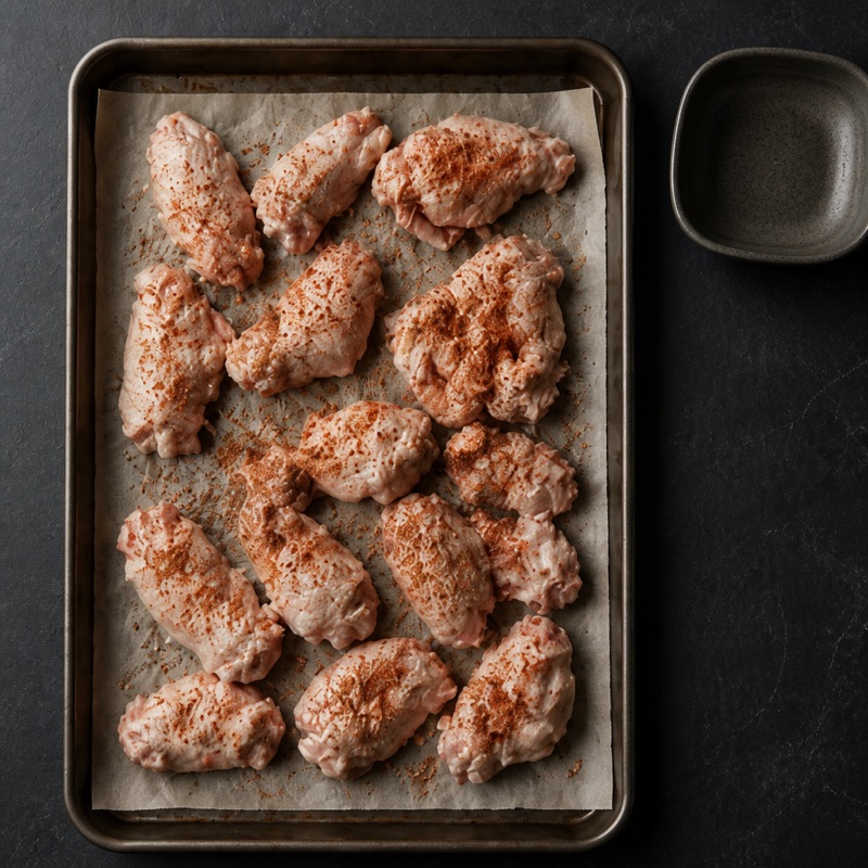 Step 1: Dry the wings, toss with salt and the powders.