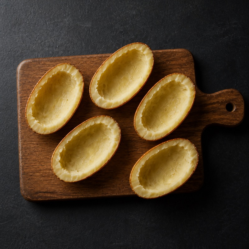 Step 1: Microwave the potatoes 10 minutes, halve, scoop out most of the middle.