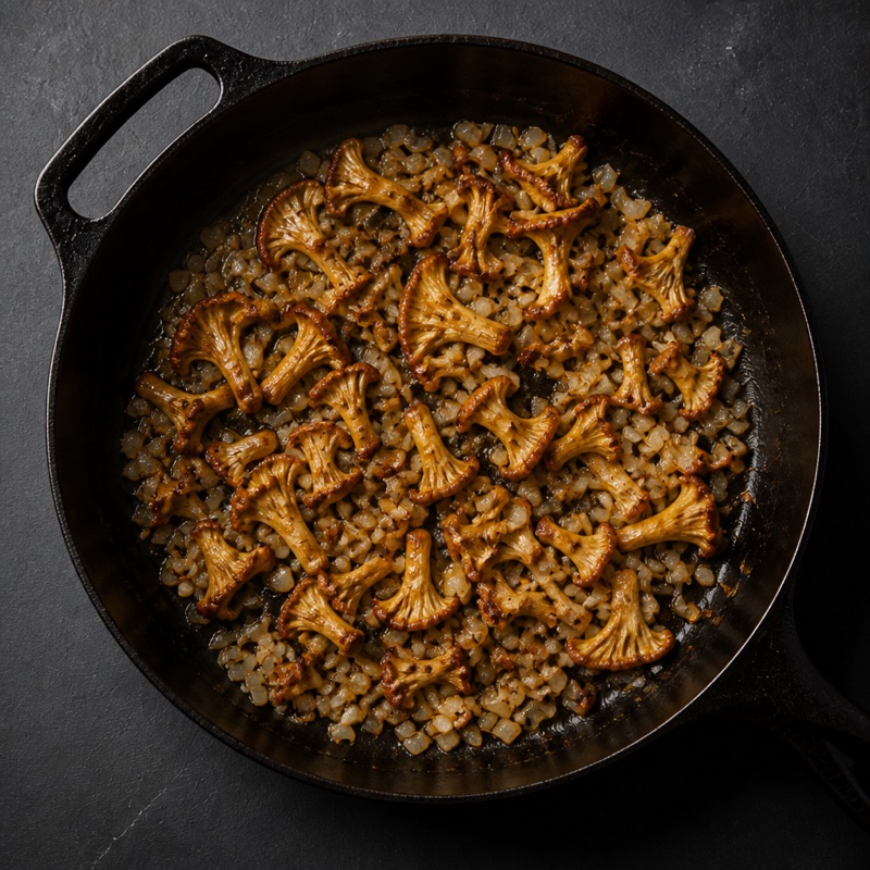 Step 2: Fry mushrooms, onion and garlic until golden.