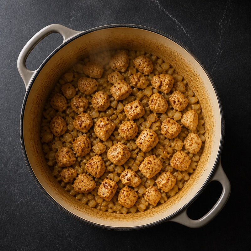 Step 1: Brown diced chicken and onion with the spices.