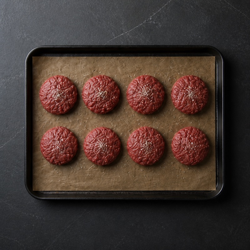 Step 1: Form 8 small patties, salt them.