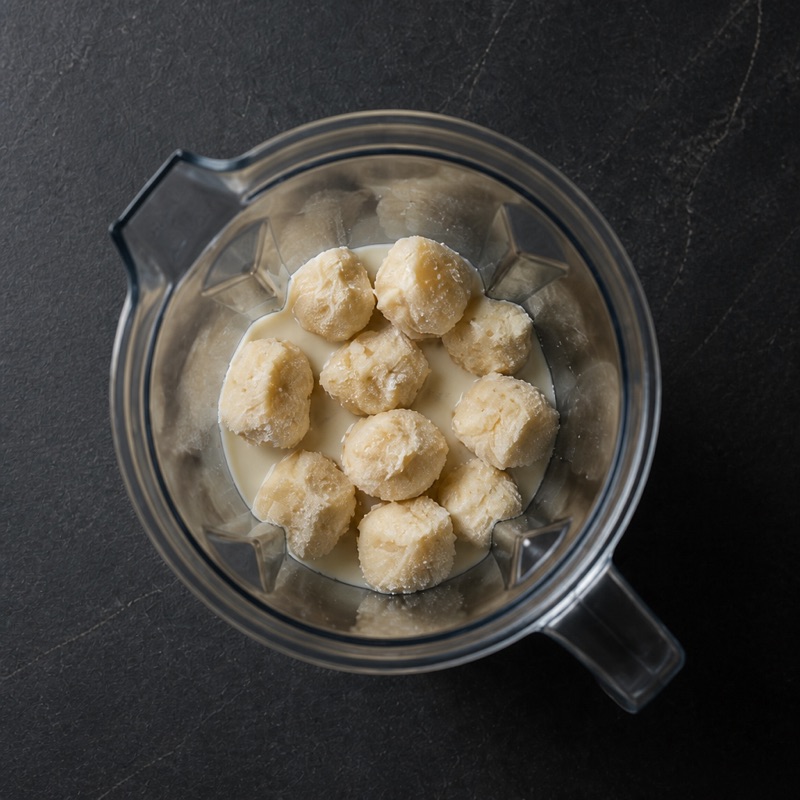 Step 1: Blend frozen banana with milk until it turns creamy.