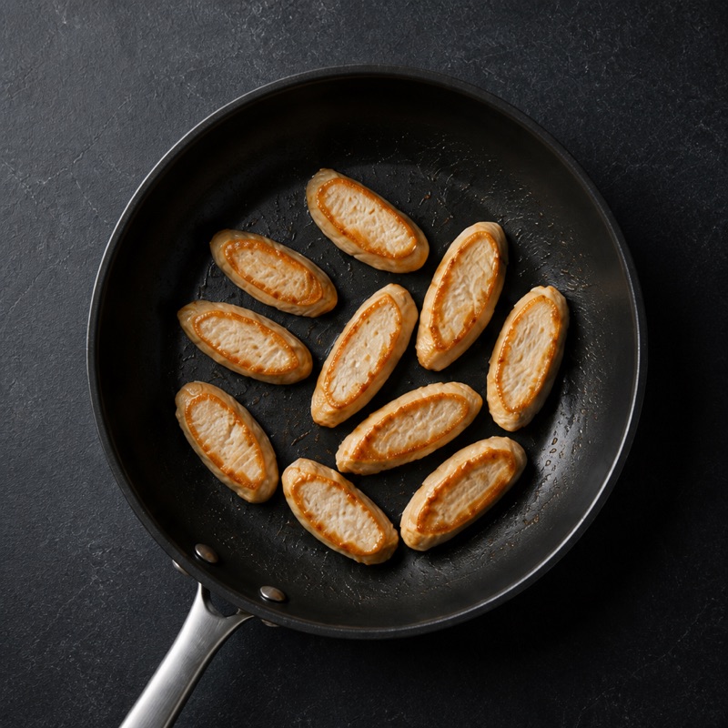 Step 1: Slice and fry the chicken.