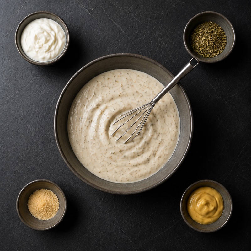 Step 2: Stir yogurt, garlic powder, oregano, mustard and salt into ranch.
