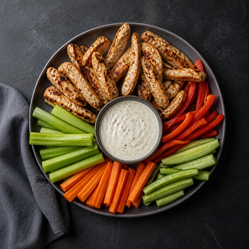 Step 3: Arrange strips and veg sticks around the dip bowl.