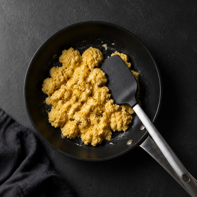 Step 1: Scramble the eggs in butter over medium heat.