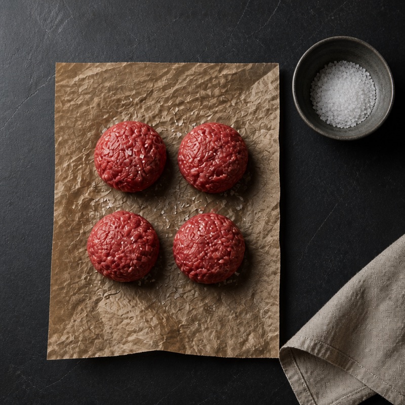 Step 1: Roll 4 loose balls of beef, salt them.