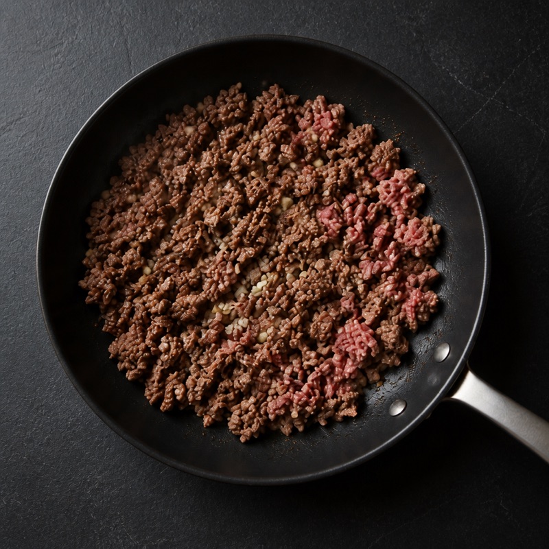 Step 2: Brown the beef with garlic.