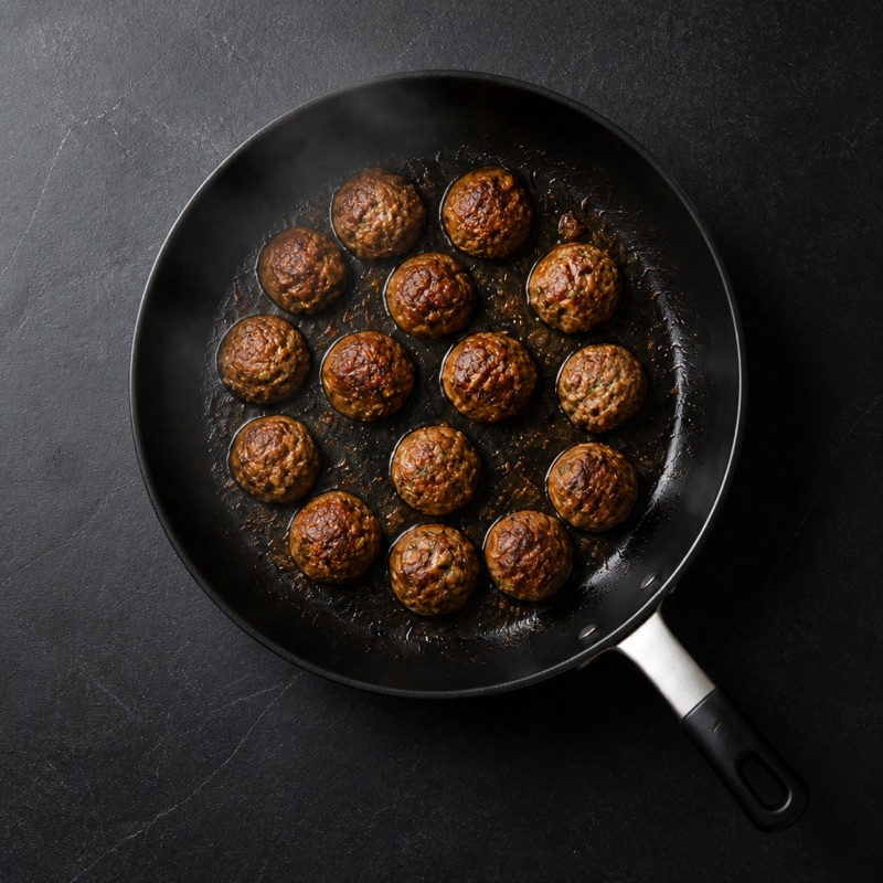 Step 2: Brown the meatballs all over.