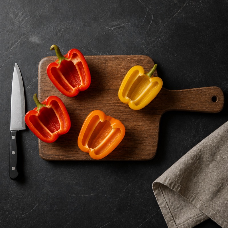 Step 1: Halve and core the peppers.