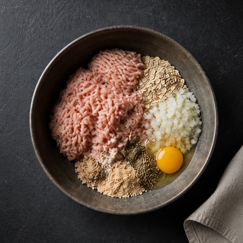 Step 1: Mix turkey, oats, eggs, onion and spices.