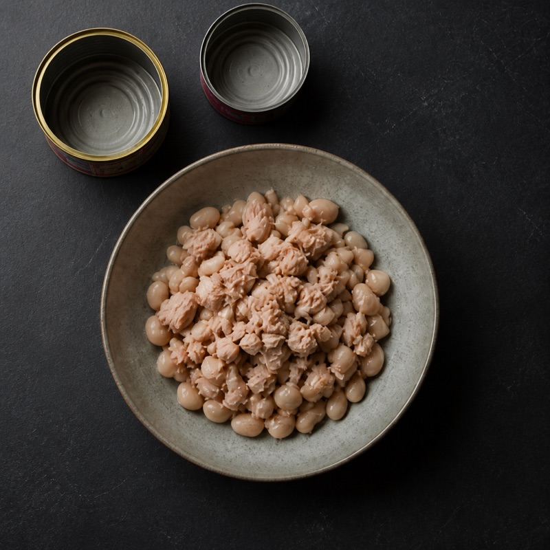 Step 1: Drain beans and tuna into a bowl.